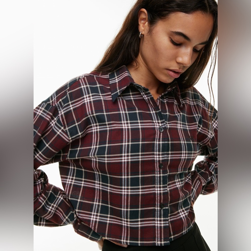 Sunday Best Aritzia Poppy Shirt Ada Spiced Burgundy Black Plaid, Size Medium M - Picture 11 of 14